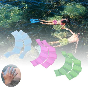 1 Çift Sıcak Satış Unisex Su Sporları Kemerler Palm Parmak Perdeli Kurbağa Tipi Silikon Yüzme El Yüzgeçleri Flippers Eldiven Kürek