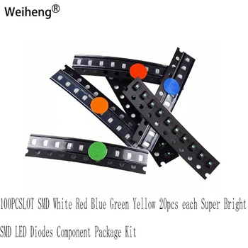100 PCSLOT SMD Beyaz Kırmızı Mavi Yeşil Sarı 20 pcs her Süper Parlak SMD LED Diyotlar Bileşen Paketi Kiti