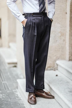 2023 Erkekler İlkbahar Sonbahar Yeni Streetwear Düz Pantolon Erkek Yüksek Bel İş takım elbise pantalonları Erkekler Ofis Sosyal Takım Elbise Pantolon I248