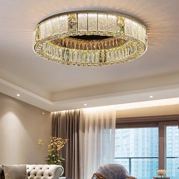 2023 Kabartmalı kristal daire LED tavan ışıkları oturma odası için Modern Lüks Ev Dekor Yuvarlak Tavan yatak odası için lamba Cilalar