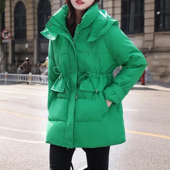 2023 Yeni Kadın Aşağı Pamuk CoatWinter Ceket Kadın Orta Uzunlukta Versiyonu Gevşek Kalın Sıcak Dış Giyim Kapşonlu Moda Palto