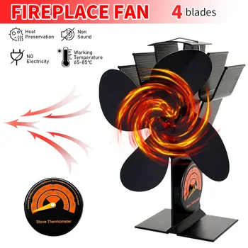 4 Bıçaklı Şömine Fan Termometre ile İsı Powered Soba Fan Günlük Ahşap Brülör Sessiz Eko fan Ev Verimli İsı Dağılımı