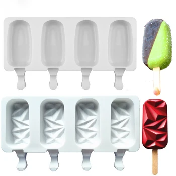 4 Hücre Silikon Dondurma Kalıp Buz Pop Küp Popsicle Varil Kalıp Tatlı Dondurucu Suyu DIY Kalıp Makinesi Araçları dondurma çubuğu