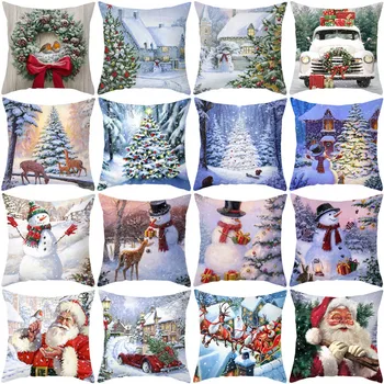 40/45/50/60cm Noel Çelenk kanepe yastığı Kapakları Oturma Odası Dekoratif Yastık Kılıfı Noel Ağacı Snowscape Yastık Örtüsü