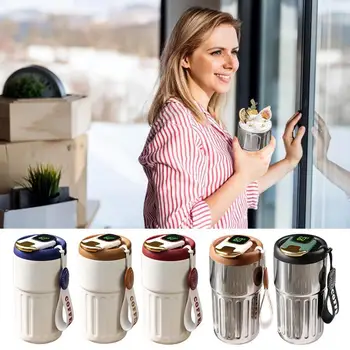 Akıllı termos Paslanmaz Çelik Vakum Termos Kahve Fincanı Akıllı LED Sıcaklık Göstergesi İle Seyahat İçin Sıcak Ve Soğuk İçecek