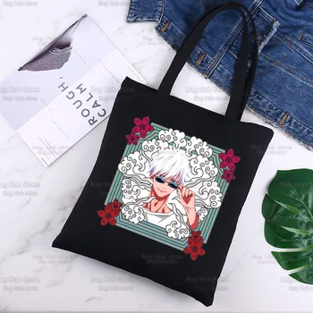 Anime Jujutsu Kaisen Gojo Satoru Yuji Itadori Harajuku Alışveriş Siyah Çanta bez alışveriş çantası Anne Kullanımlık Çanta omuz çantaları