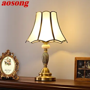 AOSONG Modern Pirinç Masa Lambası LED Avrupa Basit Lüks Yaratıcı Bakır Cam masa lambaları ev Oturma Odası Yatak odası için