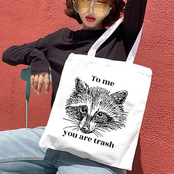 Bana Sen Çöp Grafik Kadın Çanta Vintage Hayvanlar süpermarket çantası Moda Marka Kanvas Çanta Opossum Yan Çanta Bayanlar için