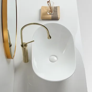 Banyo lavaboları Beyaz Sanat Havzası Ultra ince tezgah lavabosu Seramik Lavabo Oval Lavabolar Balkon Lavabo Lavabo 60 * 36 * 16cm