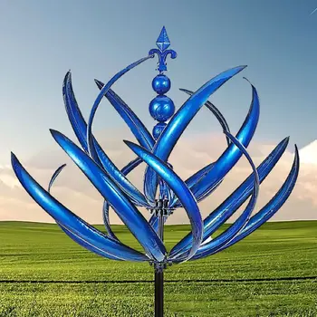 Benzersiz Metal Rüzgar Rotator Çıkarılabilir Mavi Bahçe Dekoratif Fırıldak Dayanıklı Yansıtıcı Zemin Fişi ile Sanat Zanaat Bahçe Dekor
