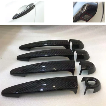 BMW için X1 E84 2012-2015 Lamba Olmayan akıllı anahtar Deliği 4 Kapı Gerçek Kuru Karbon Fiber Araba Dış kulp kılıfı Trim Kılıf Kapağı