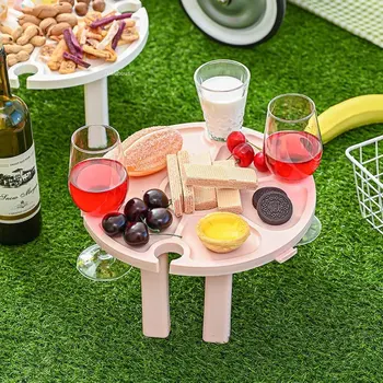 Dış mekan mobilyası İki-in-one Katlanır Piknik Açık Masa Modern RV Şarap Rafı kamp masası Eğlence Ev Balıkçılık Masa Malzemeleri