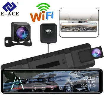 E-ACE 12 İnç 4K araba dvr'ı Aynası WiFi GPS IPS Ekran Akışı Dikiz Dash kamera Ayna Çift Araba Kamera Sürücü Kaydedici Kara Kutu