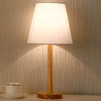 Ev LED Masaüstü Lamba İskandinav Tarzı Remotable atmosfer ışığı ile Ahşap Taban ile Kumaş Keten Gölge için Ev Dekorasyon