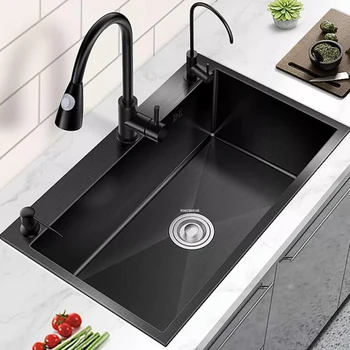ev mutfak 304 paslanmaz çelik lavabo mutfak aksesuarları Kalınlaşmak el yıkama sebze lavabo Bulaşık süzgeç musluk seti