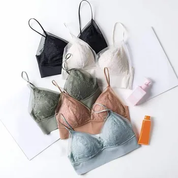 Female Ring Free Cup Chest Sexy Bras Camisole Vest Bra Women Bralette Wire Free Sexy Lace Mesh Lingerie нижнее белье женское