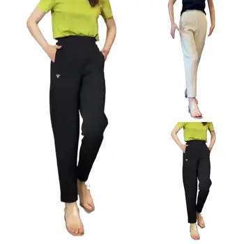 Gevşek Uydurma Yüksek Belli Pantolon Kağıt Torba Pantolon Dokuma İş Rahat Katı Slim Fit Pantolon