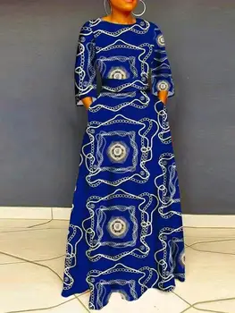 GPBD 2023 Kadın Rahat Sokak Stili uzun elbise Sıcak Satış Uzun Kollu Yuvarlak Boyun Elbise Baskılı Cepler Bayan Kat Uzunluk Elbise