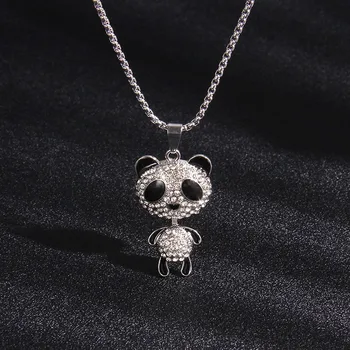 Harong Sevimli Kristal Panda Kolye Moda Komik Tam Zirkon Paslanmaz Çelik Zincir Kolye hayvan figürlü mücevherat Aksesuar noel hediyesi