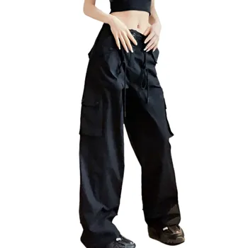 Kadın Uzun Pantolon 2023 Kargo Pantolon Düz Düğmeli Sweatpants Bel İpli Yan Cep günlük pantolon Ropa De Mujer