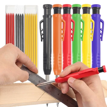 Katı Marangoz Mekanik Kurşun Kalem Kalemtıraş İle Ahşap İnşaat 3 Renk Uzun Kafa Marangoz Kalem Kırtasiye Malzemeleri