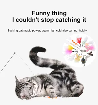 Kedi Oyuncak Tüy Yedek Kafa DIY Kombinasyonu Üç Teleskopik Çubuk Tüy Yedek Kafa Oyuncak Kediler Aksesuarları Araçları