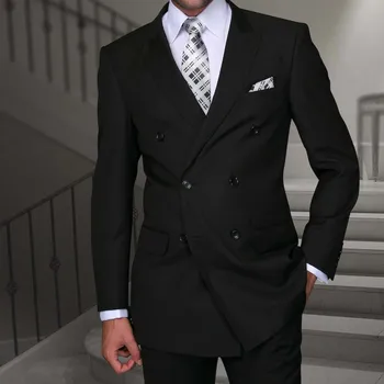 Klasik Erkek Takım Elbise Moda Tepe Yaka Kruvaze Katı 2 Parça Set İş Rahat Resmi Düğün Takımları Erkekler için Slim Fit
