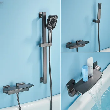 Küvet kenar şelale musluk soğuk ve sıcak maruz duvara monte duş duş duş büyük akış seti