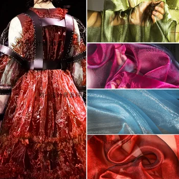 Kırmızı Yeşil Mavi Mor Pırıltılı Çift Renkli Kristal İplik Kumaş DIY düğün elbisesi Vitrin Dekorasyonu Giyim Tasarımcısı Dikiş Kumaş