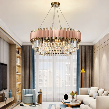 Lüks Modern kristal avize gül altın yuvarlak yaratıcı kolye ışık Villa otel LED asılı lamba