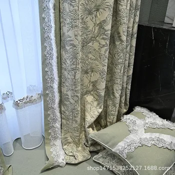 Modern Fransız Romantik Perdeler Oturma Odası Yatak Odası için Lüks Baskılı Jakarlı Dantel Şönil Pencere Perde Özel Yastık Kılıfı