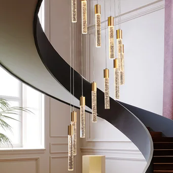 Modern Loft merdiven uzun asılı lamba tavan avize kristal İskandinav sanat dekoru altın mutfak Led kolye ışık oturma odası