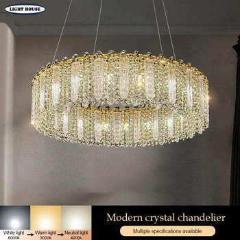 Modern ışık kristal avize yuvarlak kolye ışık oturma odası tavan avize oturma odası dekorasyon