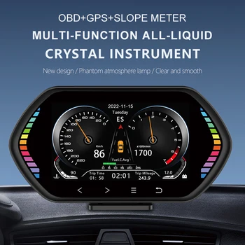 OBD2 Araba Bilgisayar Panoramik Ekran F12 Hud GPS Takometre Araba Aksesuarları Gerilim RPM Su Sıcaklığı Rampası Göstergesi