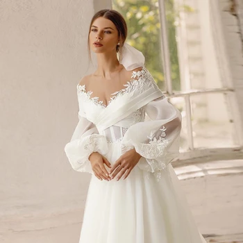 POMUSE Sevgiliye Kapalı Omuz Gelinlik uzun Kollu Düğün Gelin Kıyafeti Custom Made Vestido De Novia Kadınlar için