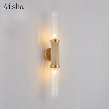 Retro Cam Çizgili Duvar Lambası Altın Çift Kafa Duvar Lambası Amerikan Yatak Odası Başucu Lambası LED iç mekan ev aydınlatması Dekorasyon
