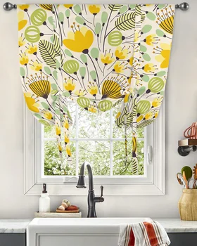 Sarı Geometrik Çiçek Doku Pencere Perde Oturma Odası Ev Dekor için Panjur Perdeler Mutfak Tie-up Kısa Perdeler