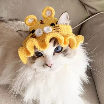 Sevimli Pet Kedi Şapka Komik Evcil Parti Cosplay Şapkalar El yapımı Örgü Köpek Kapaklar Elastik Köpek Yavru Şapka Dekorasyon
