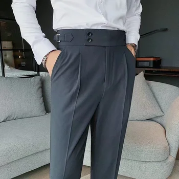 Takım elbise Pantolon erkek Kırpılmış Tayt Yaz Yüksek Belli İş Katı Düz Rahat Ofis Resmi Pantolon Erkek İş Tulumları