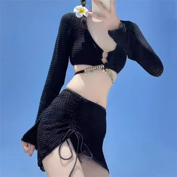 Tankini Dört Parçalı Set Plaj Kıyafeti Kadın Mayo Siyah Beyaz Moda Seksi Bikini Yaz Mayo