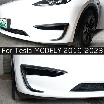 Tesla Modeli Y 2019-2023 için Ön Tampon Kaş Rüzgar Bıçak Gerçek Karbon Fiber Ön Sis Lambası TAMPON çıkartması Araba Aksesuarları