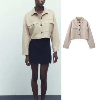 TRAF 2023 kadın sonbahar ceket Moda Cepler Ceketler Ceket Vintage Uzun Kollu Casual Yeni Outerwears Chic Tops