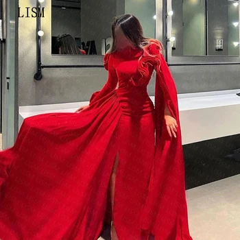 TUTUMLARIN Kırmızı Uzun Kollu Örgün Durum Parti Elbise Yan Yarık Kat Uzunluk 2023 Artı Boyutu Custom Made Kıyafet Vestidos De Fiesta