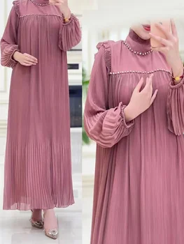 Türkiye Müslüman Boncuk Pilili Elbise Kadınlar Abaya Ramazan Eid Mubarak Kaftan Dubai Vestidos İslam Pakistan Arap Abayas Elbise