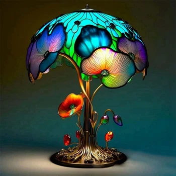 Yaratıcı Lekeli Bitki Serisi Masa Lambası Renkli Yatak Odası Başucu Mantar Retro Masa Gece Lambası atmosfer ışığı