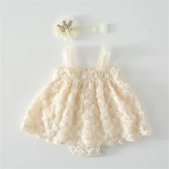 Yaz Bebek Elbise Yenidoğan Çiçek Prenses Bebek Kız Elbise Giysileri Kafa Bandı İle 1st doğum günü partisi elbiseleri Kız Yürümeye Başlayan Kıyafetler